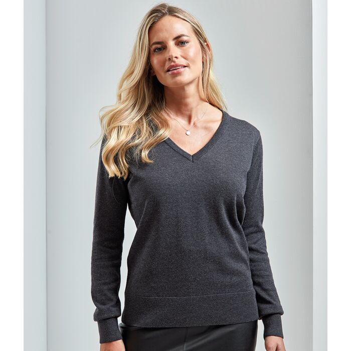 Premier Ladies Knitted Cotton Acrylic V Neck Sweater Thumbnail